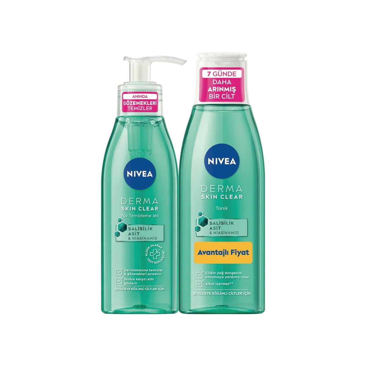 Derma Skin Clear Yüz Temizleme Jeli 150 ml + Nivea Derma Skin Clear
Tonik 200 ml Set