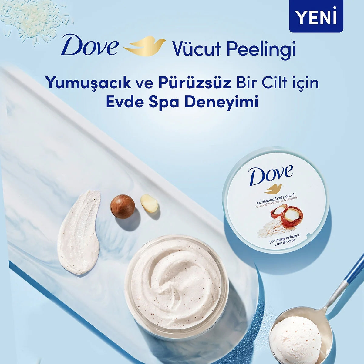 VUCUT PEELINGI MACADEMIA FINDIK VE PIRINC SUTLU 225 ML