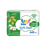 Soft Clean Organik Pamuk Özlü Zeytinyağlı Bebek Islak Mendil 3 x 52 Adet