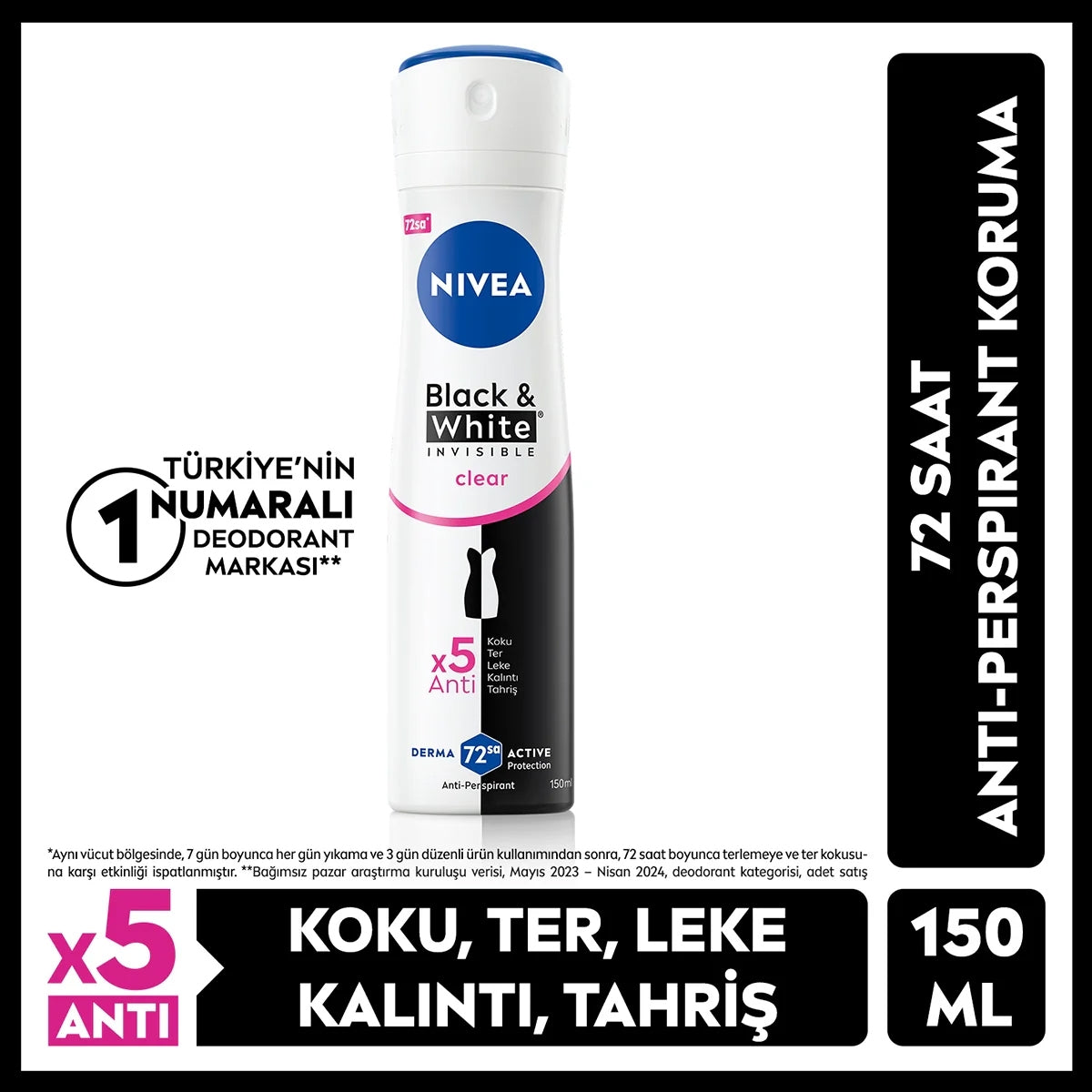 Black and White Invisible Clear Kadın Deodorant Sprey 150 ml