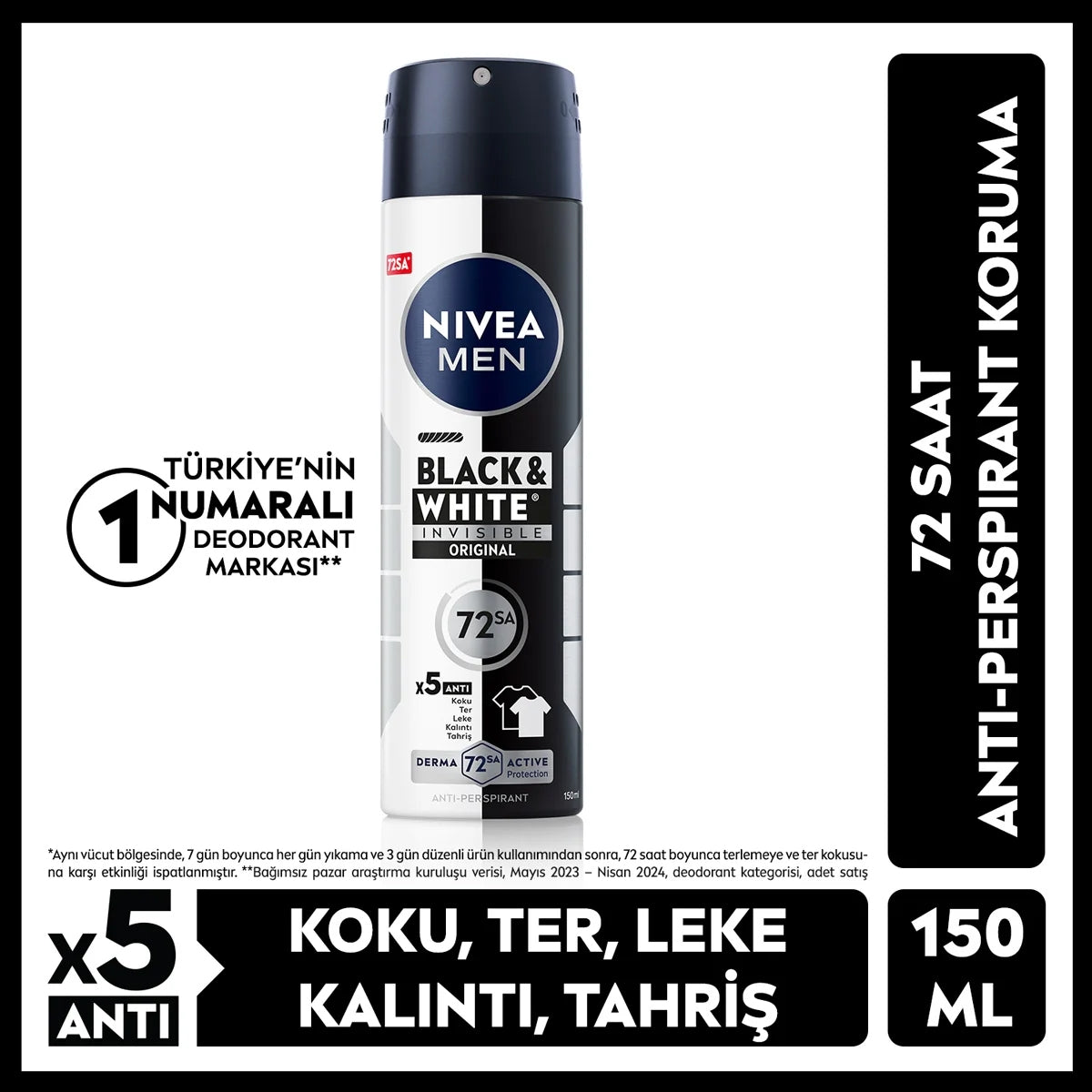 Black and White Invisible Original Erkek Deodorant Sprey 150 ml