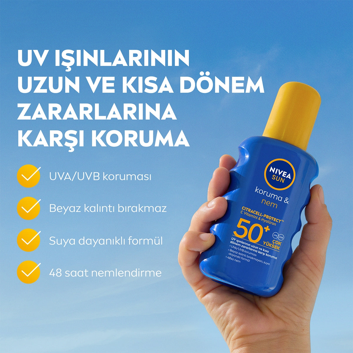 Koruma Nemlendirme SPF50+ Güneş Spreyi 200 ml