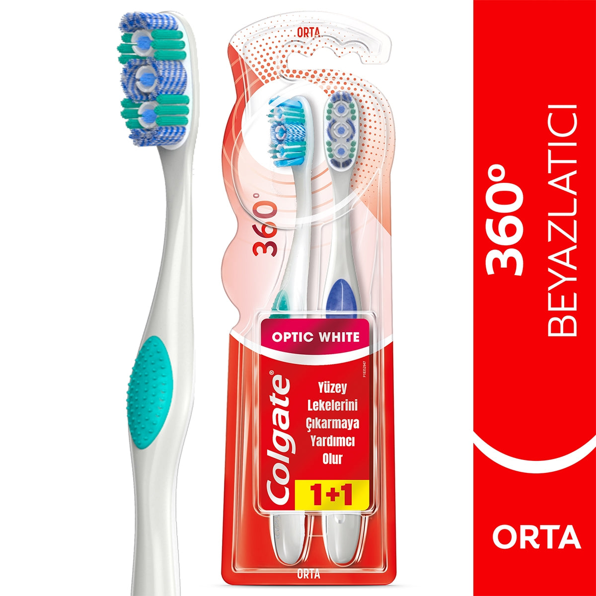 360° Optik Beyaz 1+1 Orta Diş Fırçası