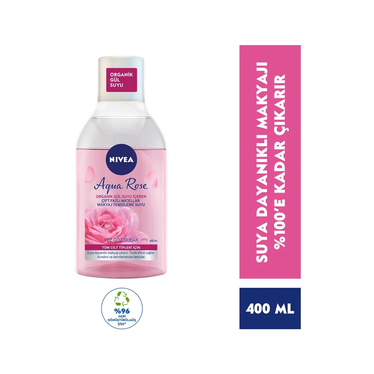 AquaRose Micellair GülSuyu İçeren Çift Fazlı Makyaj Temizleme Suyu400ml

