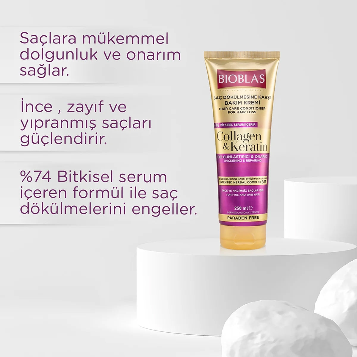 Kolajen ve Keratin Dolgunlaştırıcı Onarıcı Saç Kremi 250 ml
