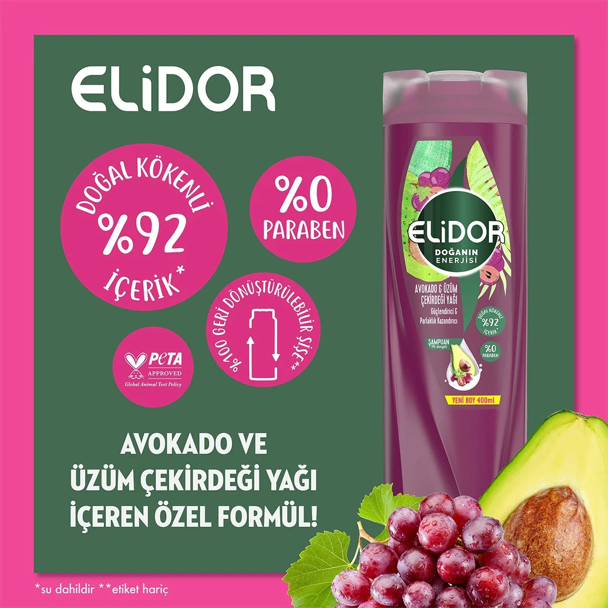 Avokado ve Üzüm Çekirdeği Yağlı  Şampuan 400 ml
