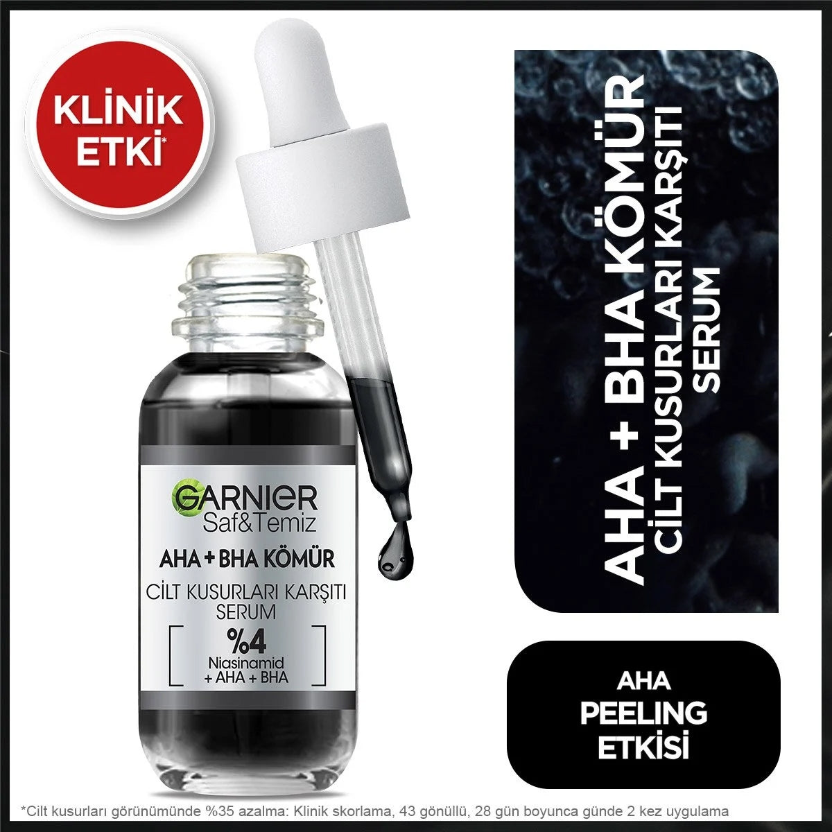 Siyah Serum AHA+BHA Cilt Kusurları Karşıtı Peeling Etkili Serum 30 ml