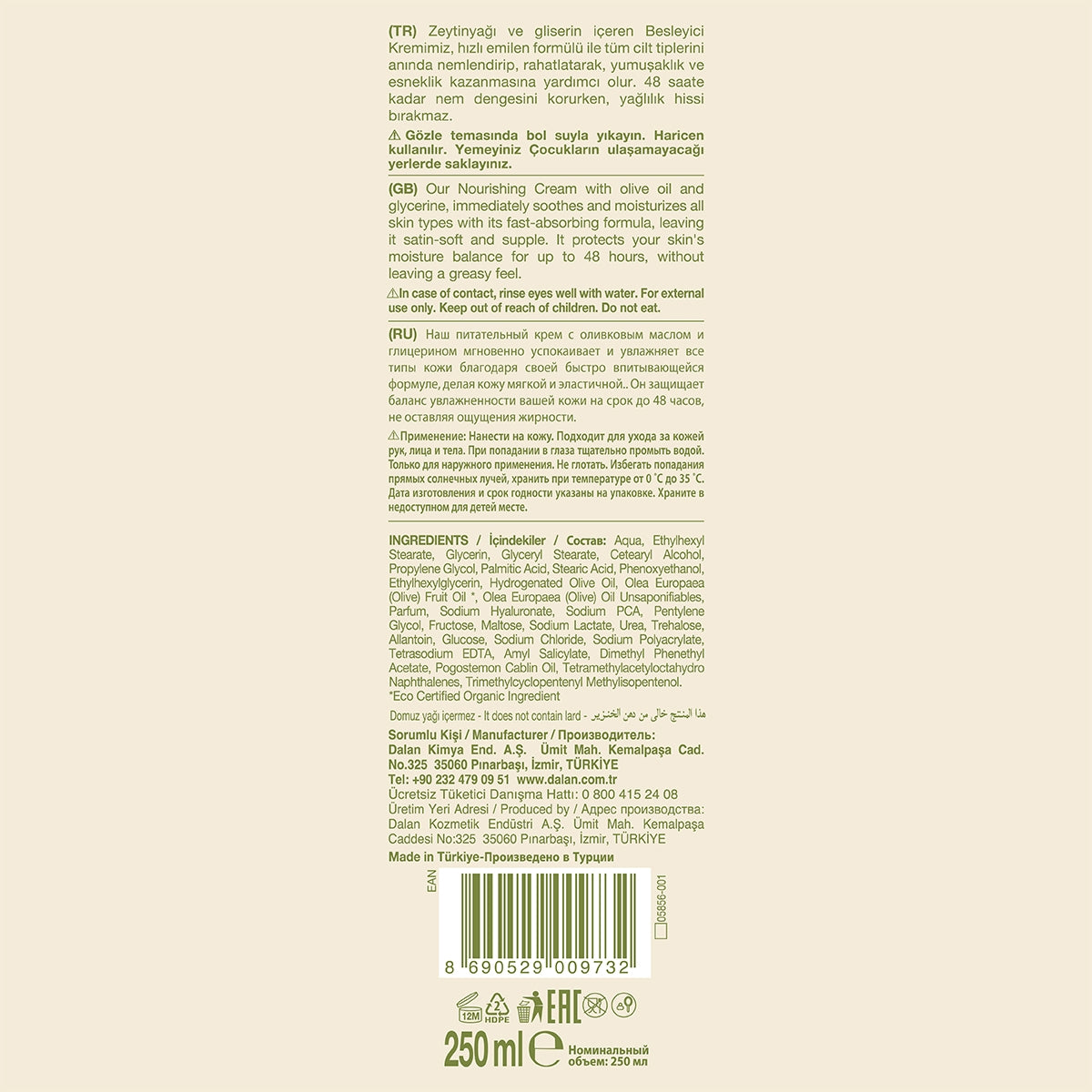 D'olive Zeytinyağlı Tüp Krem 250 Ml