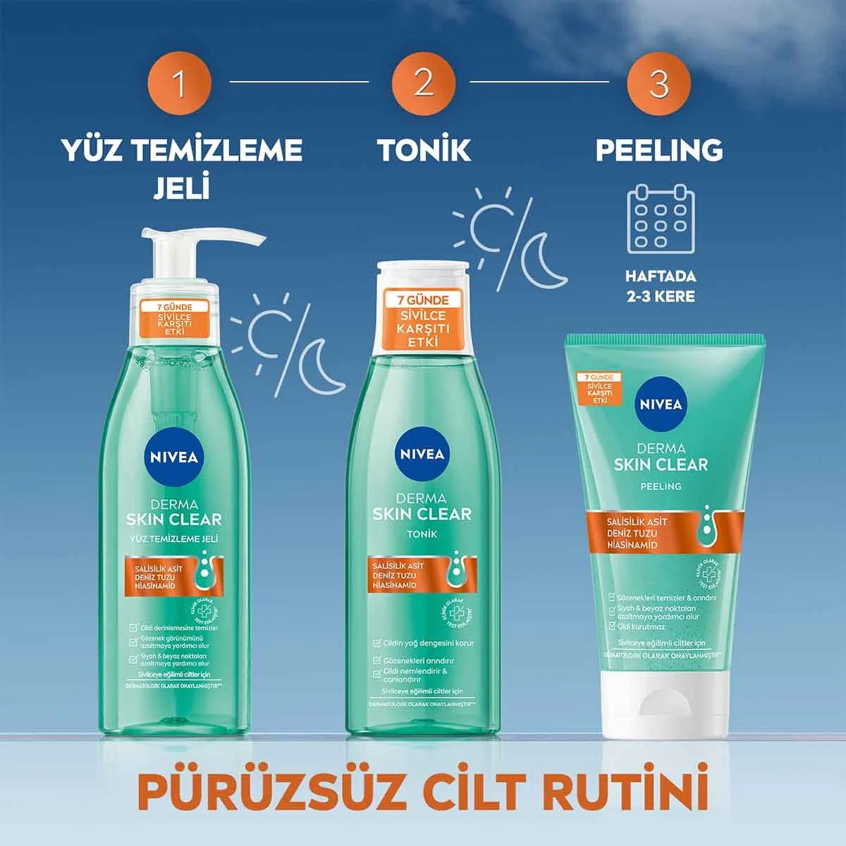 Derma Skin Clear Sivilce Karşıtı Peeling 150ml, Niasinamid, Salisilik
Asit