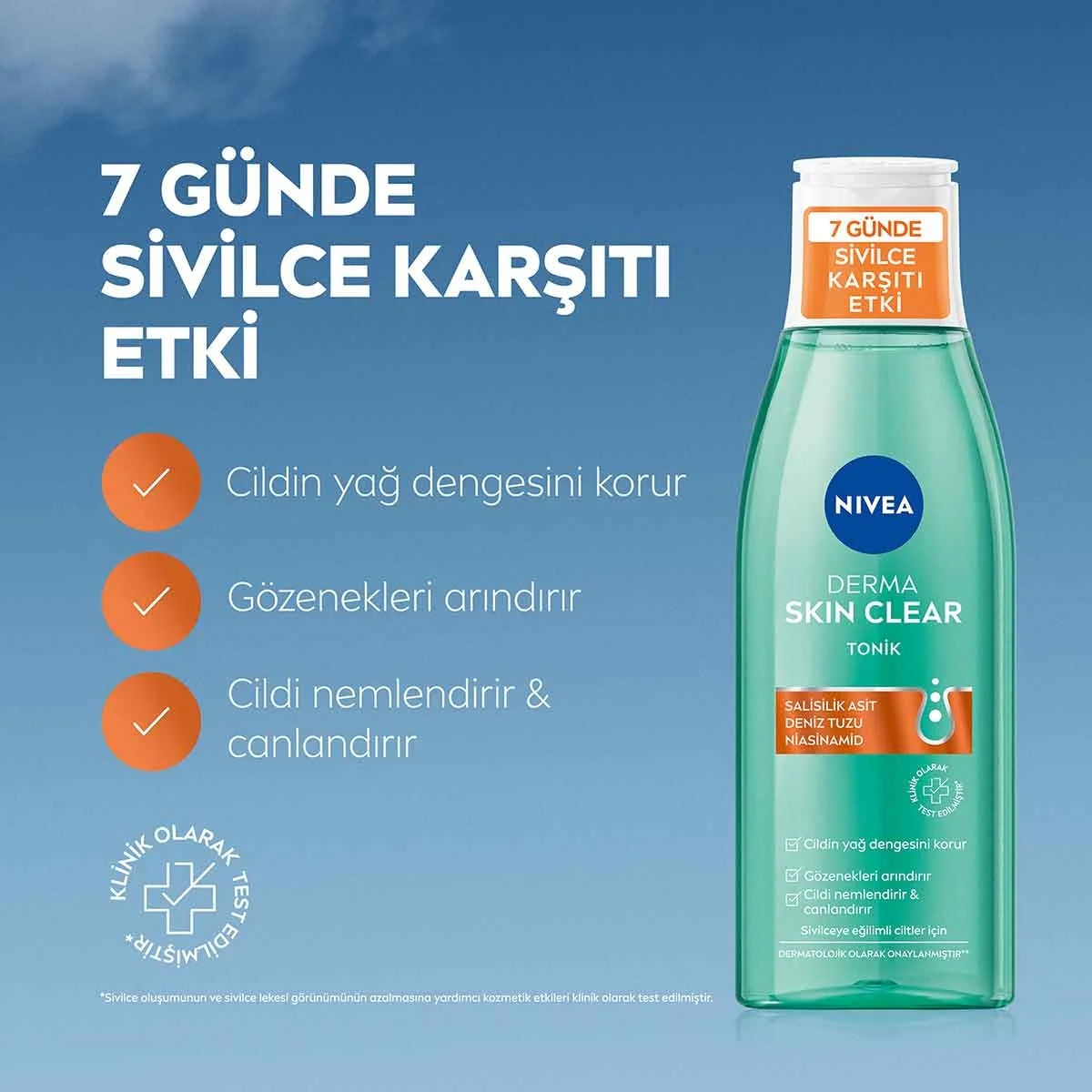 Derma Skin Clear Sivilce Karşıtı Tonik 200ml, Niasinamid, Salisilik Asit
