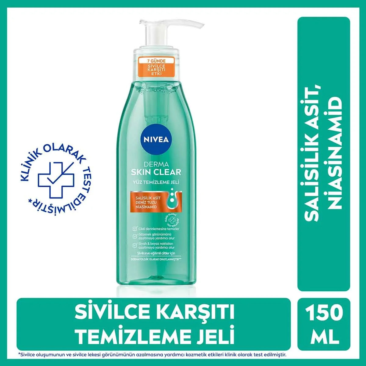 Derma Skin Clear Sivilce Karşıtı Yüz Temizleme Jeli 150ml, Niasinamid,
Salisilik Asit