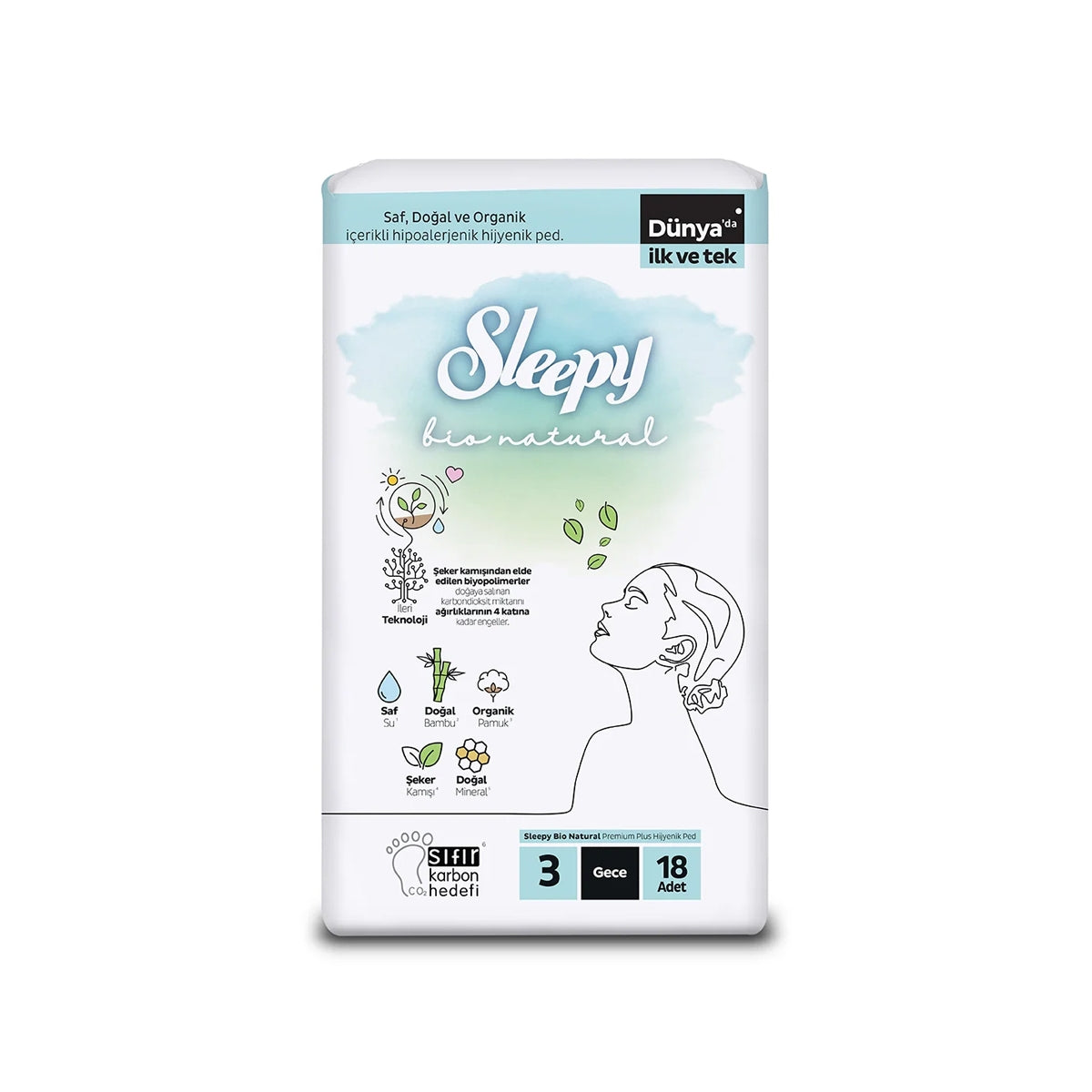 Hijyenik Ped Bio Natural Süper Ekonomik Gece 18'li