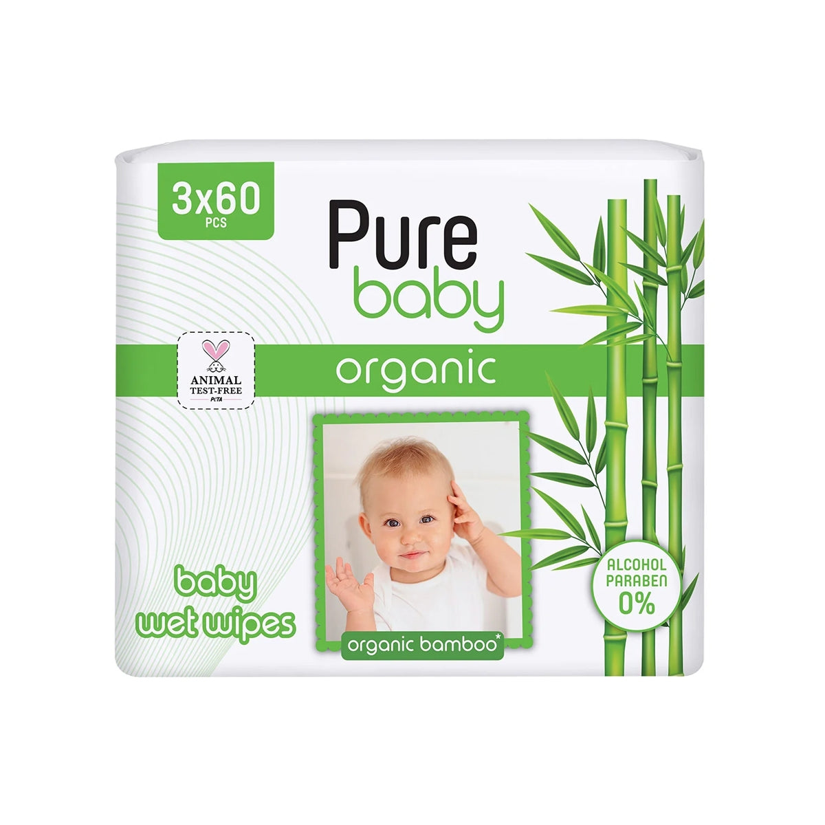 PURE WIPES Bambu Islak Mendil 3x60'lı