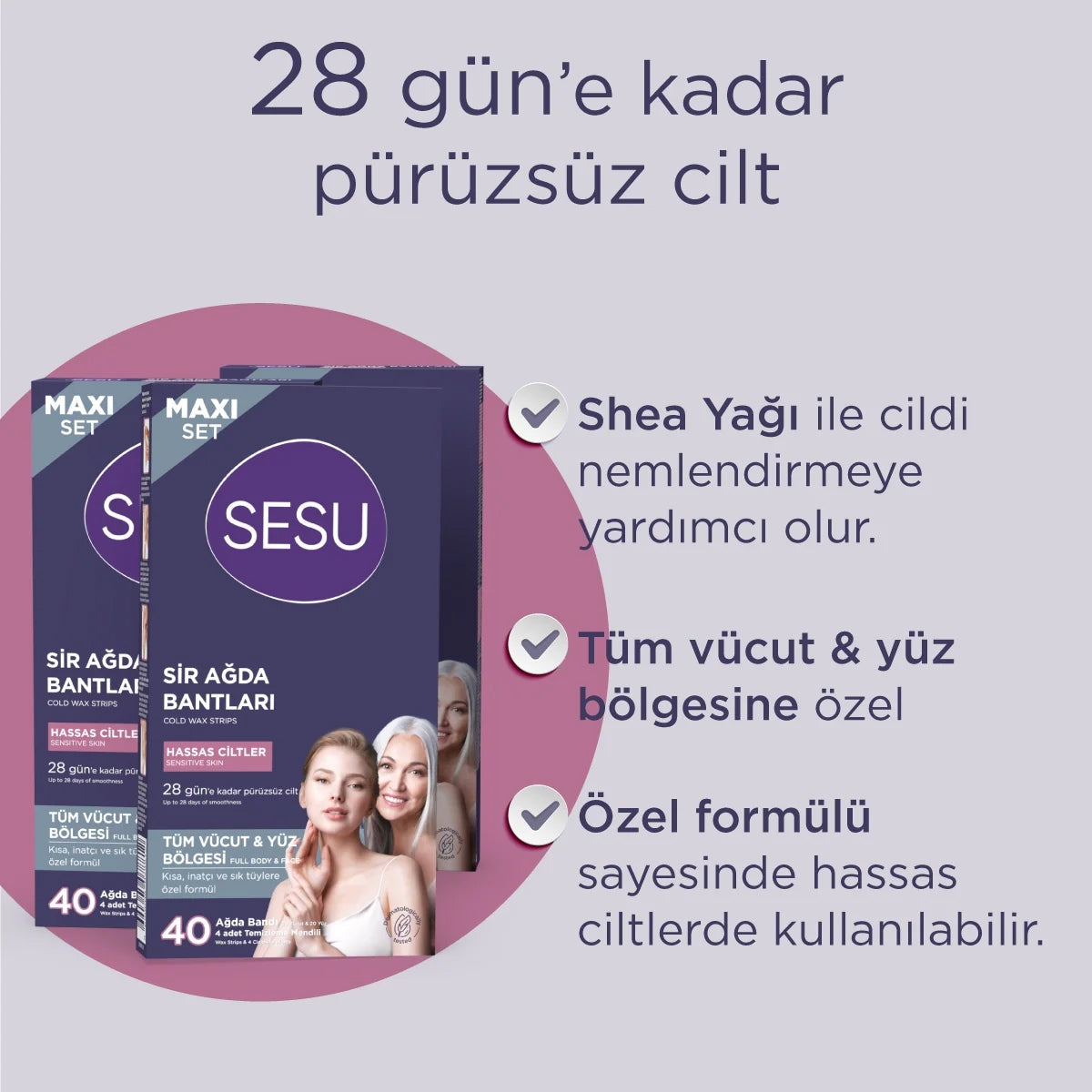 Yüz ve Vücut Ağda Bandı Hassas Ciltler 40'li