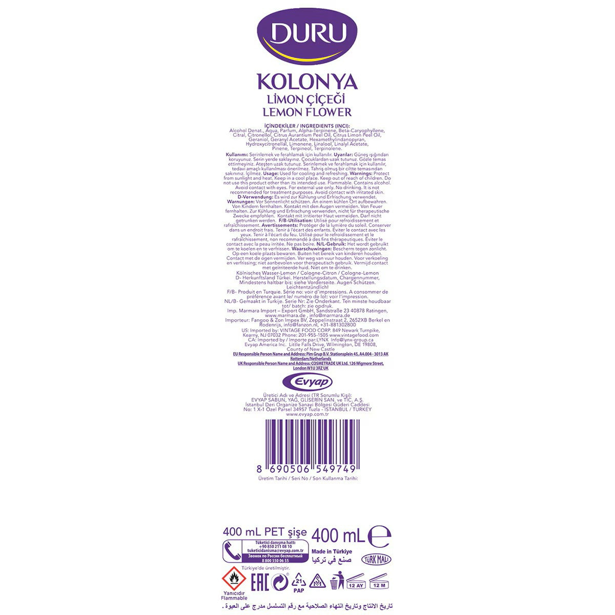 Kolonya Limon Çiçeği Pet Şişe 400 ml