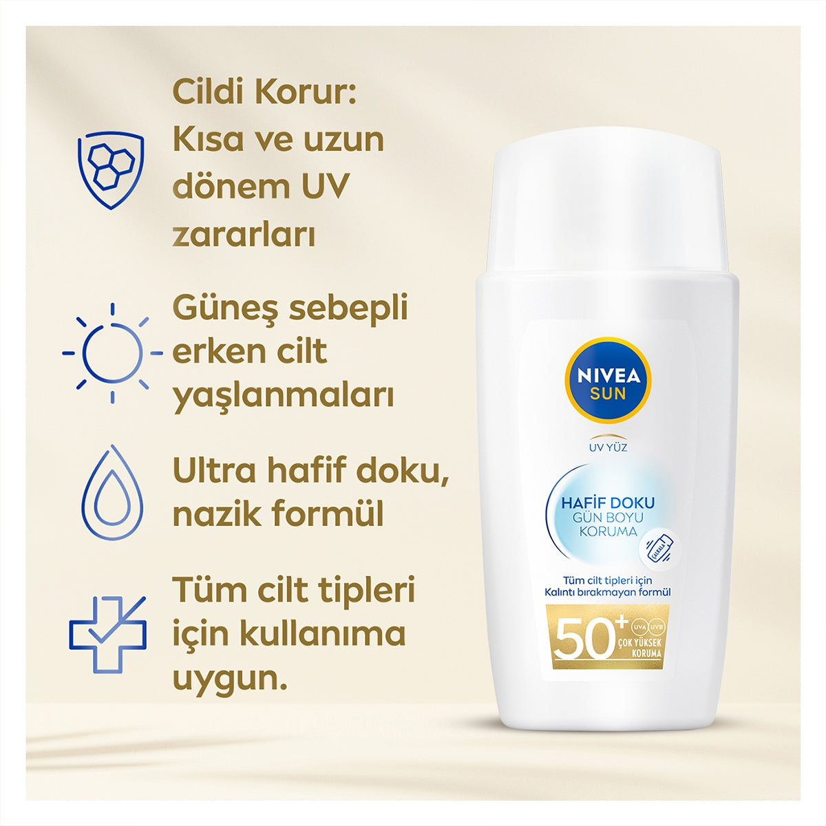 YUZ GUNES KREMI HAFİF DOKULU SPF50 40 ML