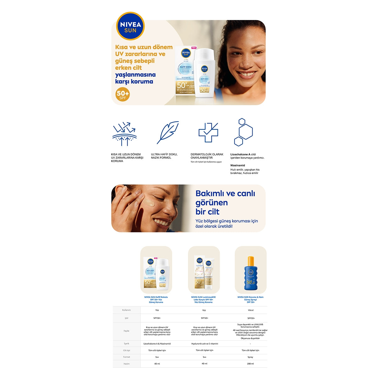 YUZ GUNES KREMI HAFİF DOKULU SPF50 40 ML