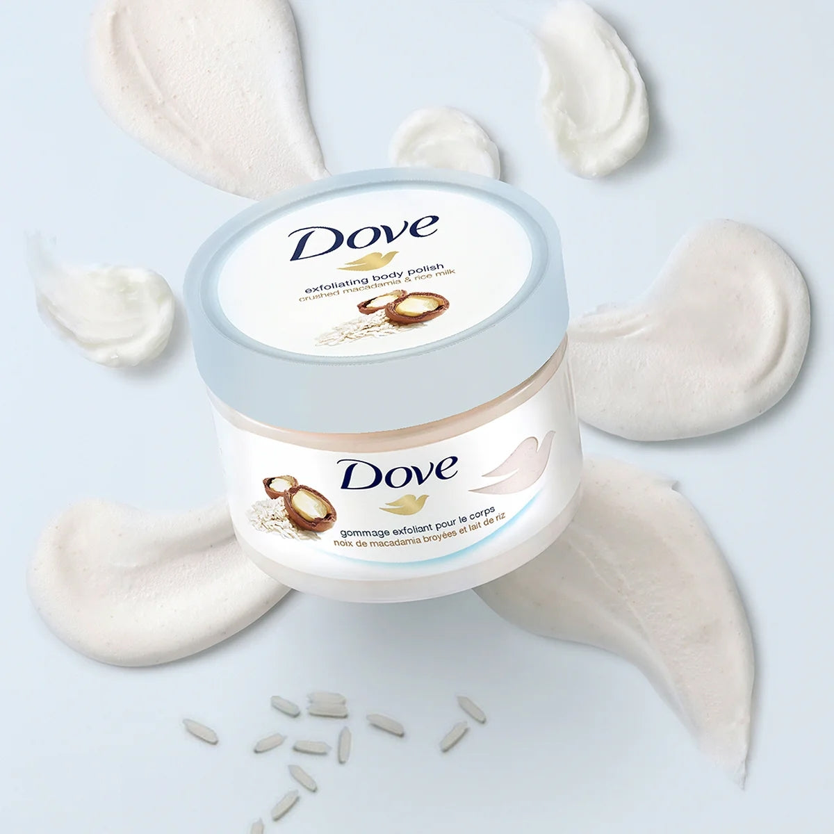 VUCUT PEELINGI MACADEMIA FINDIK VE PIRINC SUTLU 225 ML