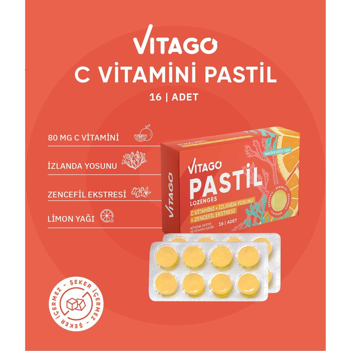 Pastil Vitamin C + İzlanda Yosunu + Zencefil Ekstresi 16'lı Tablet