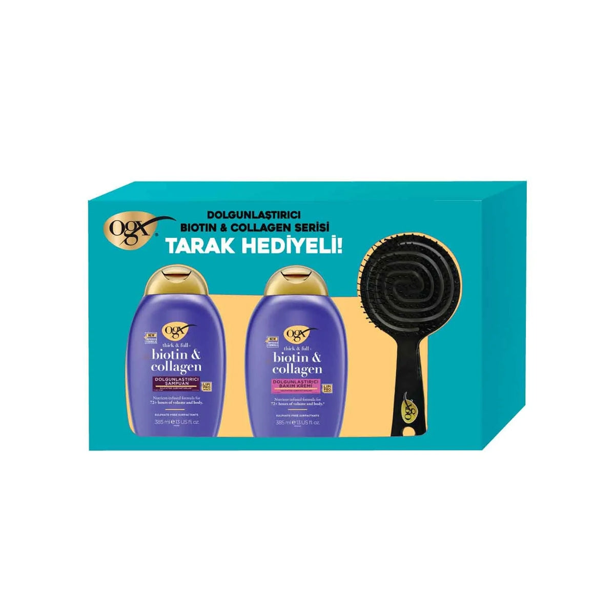 OGX 3'Lü Set Biotin Collagen Şampuan 385 Ml + Saç Kremi 385 Ml + Tarak