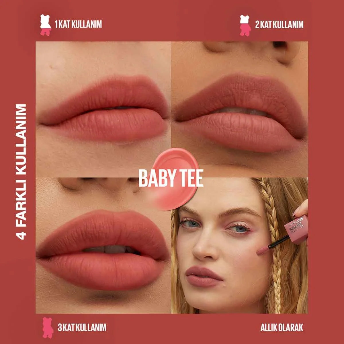 Maybelline Super Stay Teddy Tint Uzun Süre Kalıcı Likit Mat Tint 25-
Baby Tee