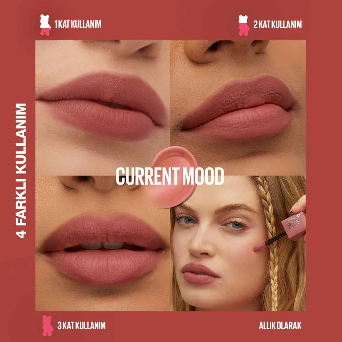 Maybelline Super Stay Teddy Tint Uzun Süre Kalıcı Likit Mat Tint 10-
Current Mood