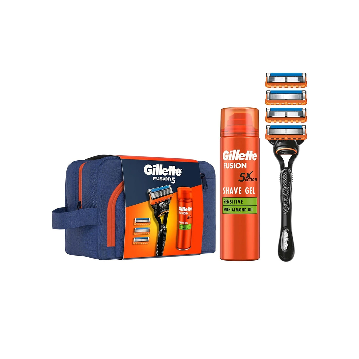 GILLETTE FUSION YEDEKLI TIRAŞ MAKINESI + TIRAS JELI 200 ML + CANTA
