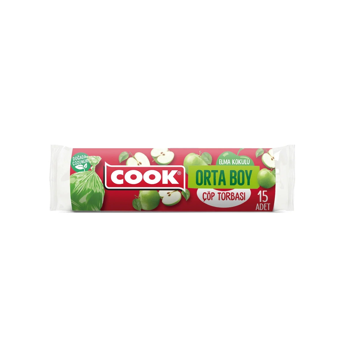 COOK Orta Boy Çöp Torbası 55x60 cm Elma Kokulu 15'li Rulo





