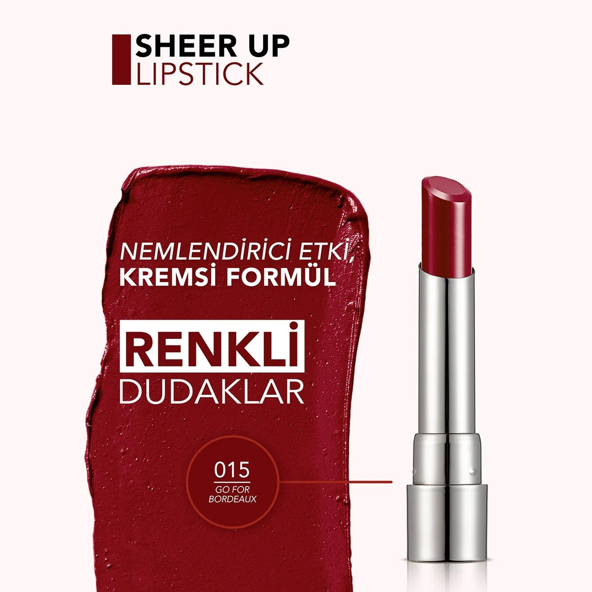 Sheer Up Yarı Transparan ve Parlak Bitişli Nemlendirici Ruj 015 Go For
Bordeaux