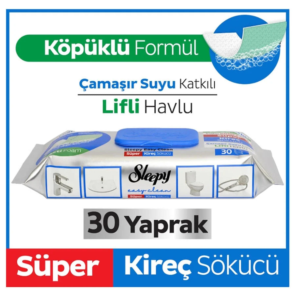 SLEEPY YÜZEY TEMİZLEYİCİ KİREÇ SÖKÜCÜ TEMİZLİK HAVLUSU 30' LU