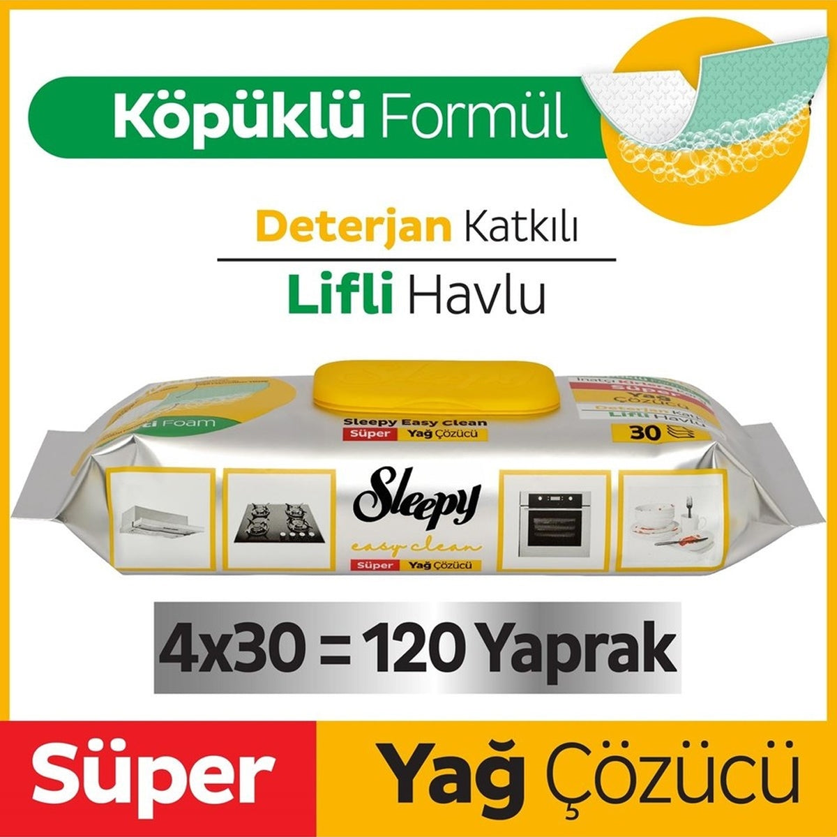 SLEEPY YÜZEY TEMİZLEYİCİ YAĞ ÇÖZÜCÜ TEMİZLİK HAVLUSU 30' LU