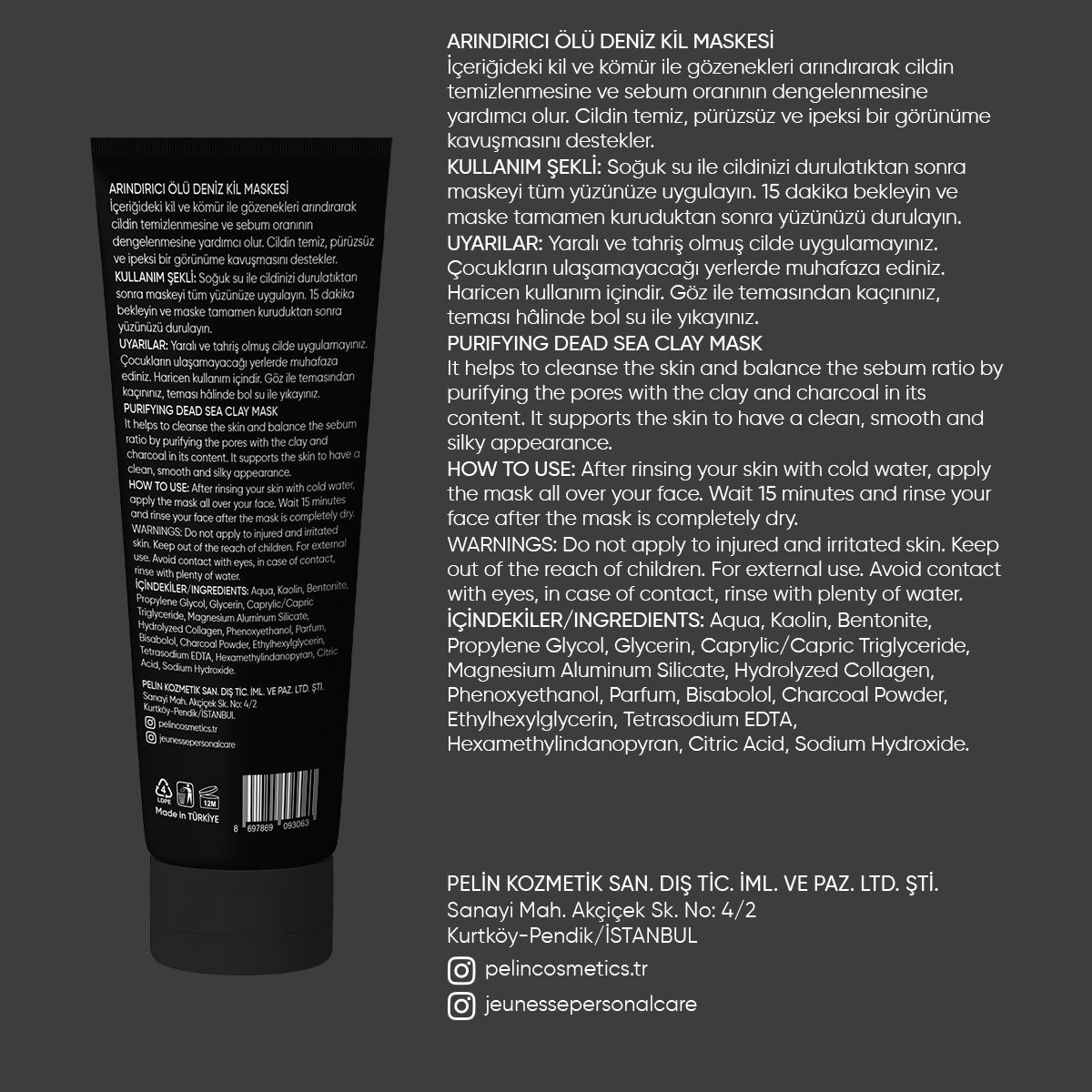 Dead Sea Clay Mask Charcoal ve Collagen 100 g
