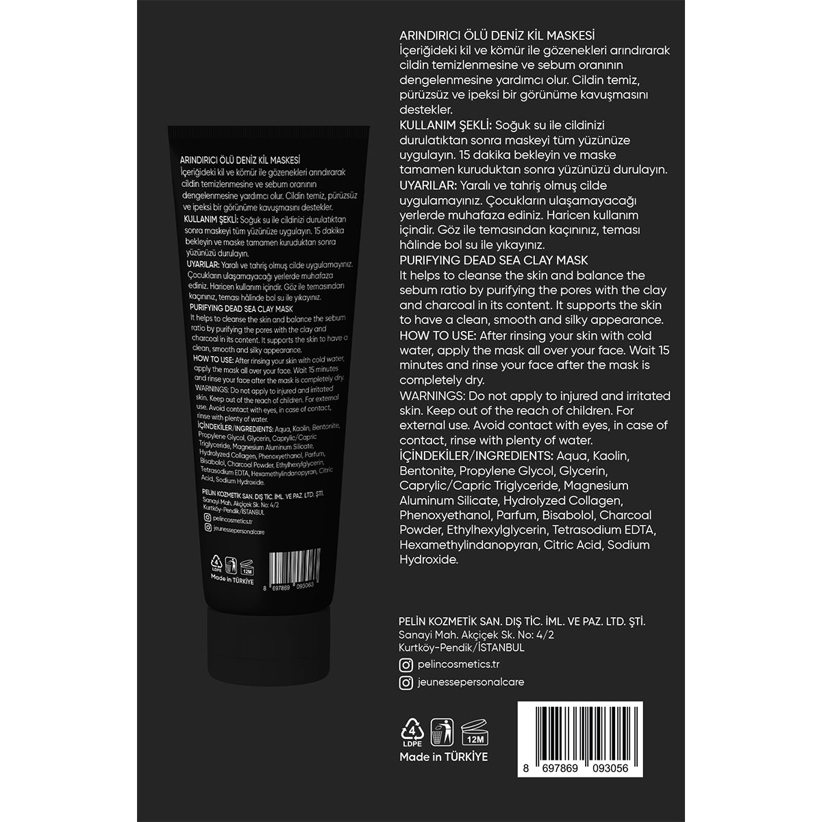 Dead Sea Clay Mask Charcoal ve Collagen 100 g