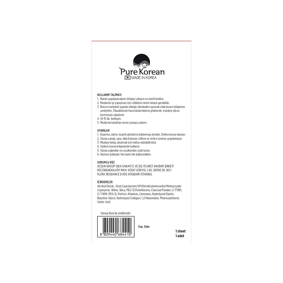 Pure Korean Burun Maskesi Charcoal