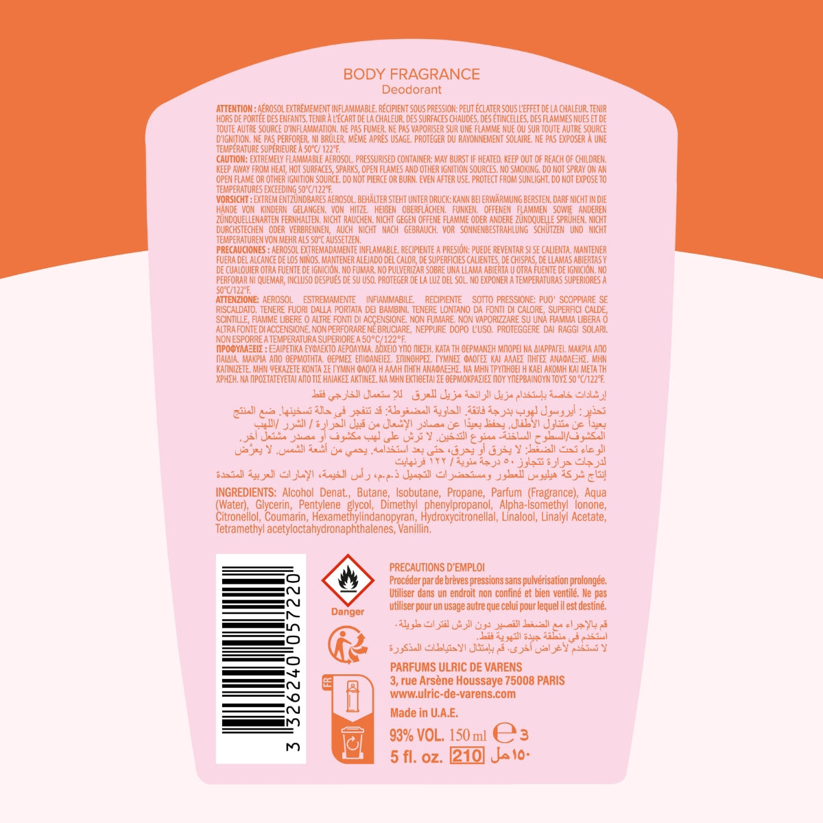 Ulric de Varens Rose Mandarine Kadın Fragrance Deodorant Sprey 150 ml