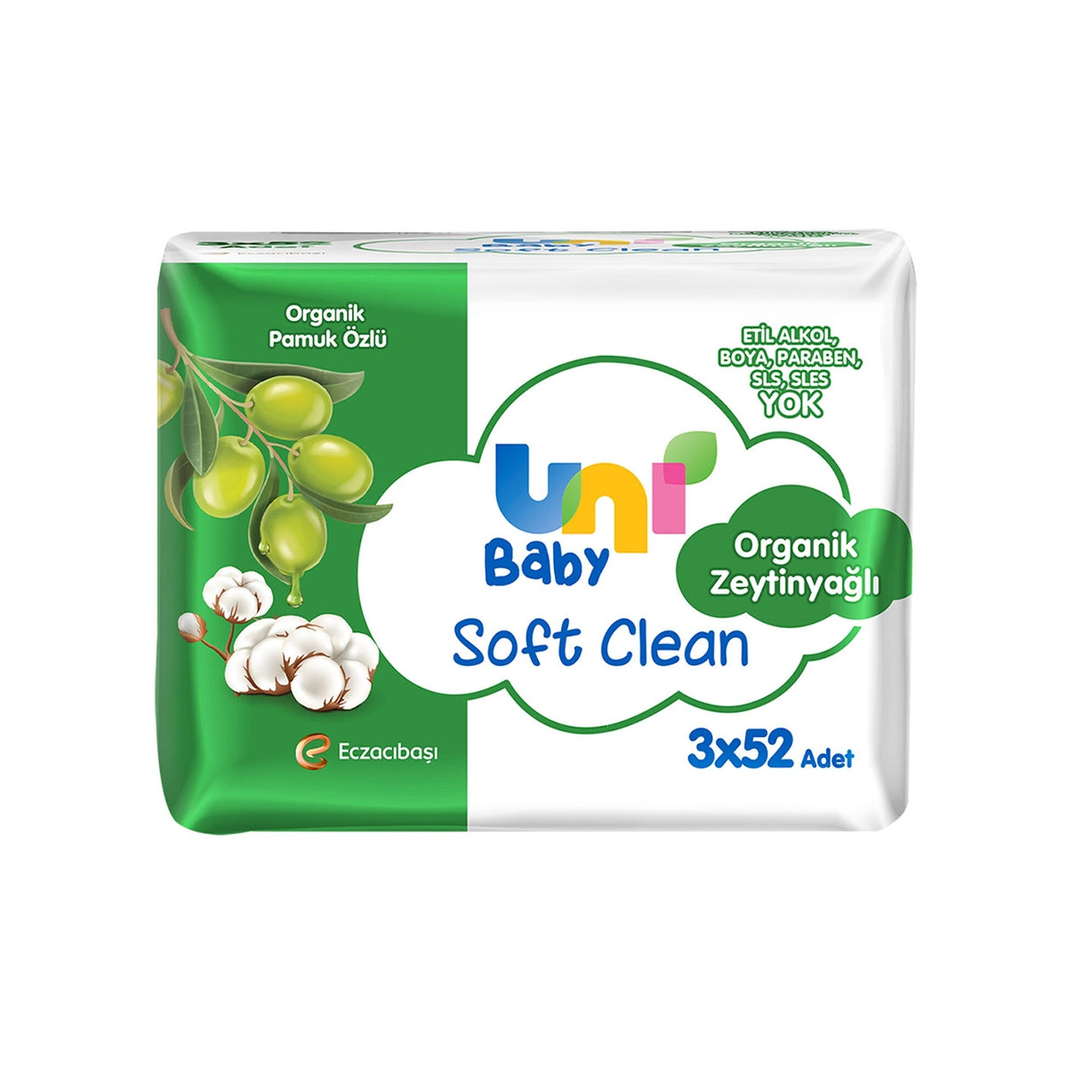 Soft Clean Organik Pamuk Özlü Zeytinyağlı Bebek Islak Mendil 3 x 52 Adet