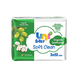 Soft Clean Organik Pamuk Özlü Zeytinyağlı Bebek Islak Mendil 3 x 52 Adet