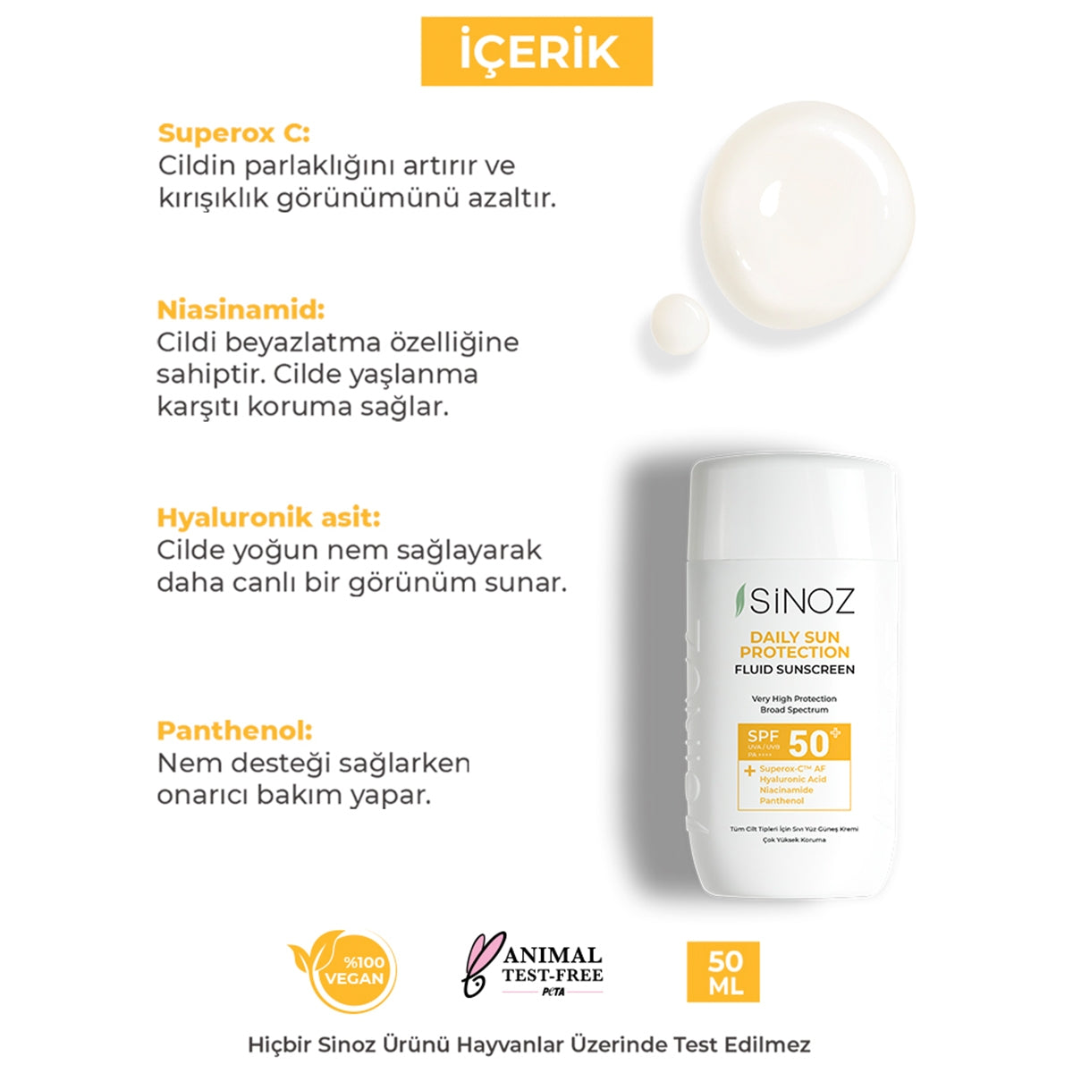 Günlük Kullanım Spf50+ Renksiz Sıvı Güneş Kremi 50 ml