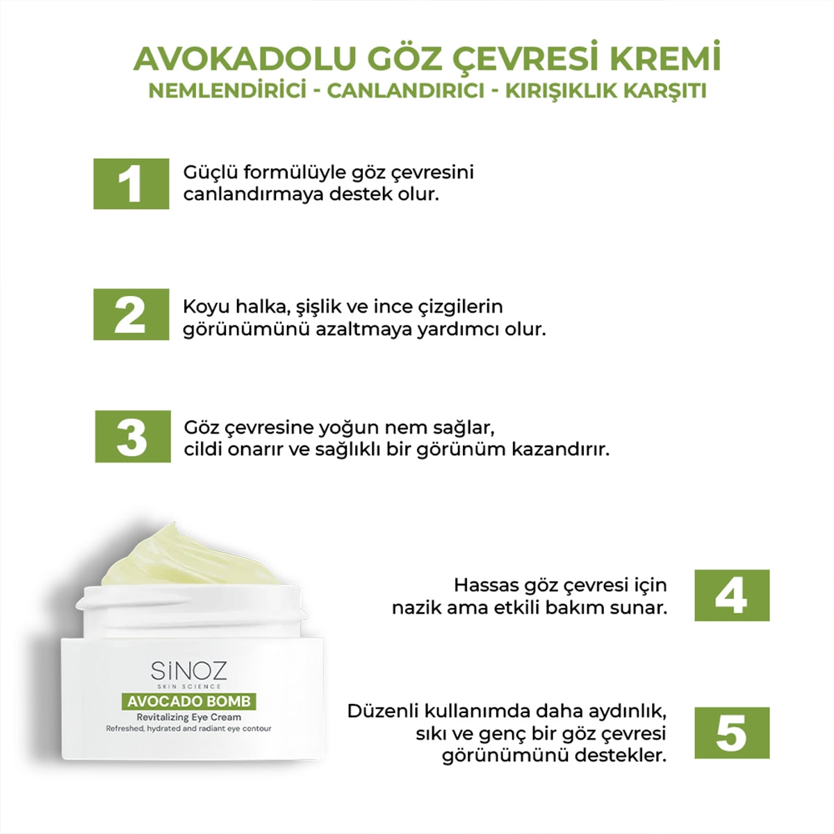 Avokado Bomb Nemlendirici Canlandırıcı Kırışıklık Karşıtı Göz Çevresi
Bakım Kremi 15 ml