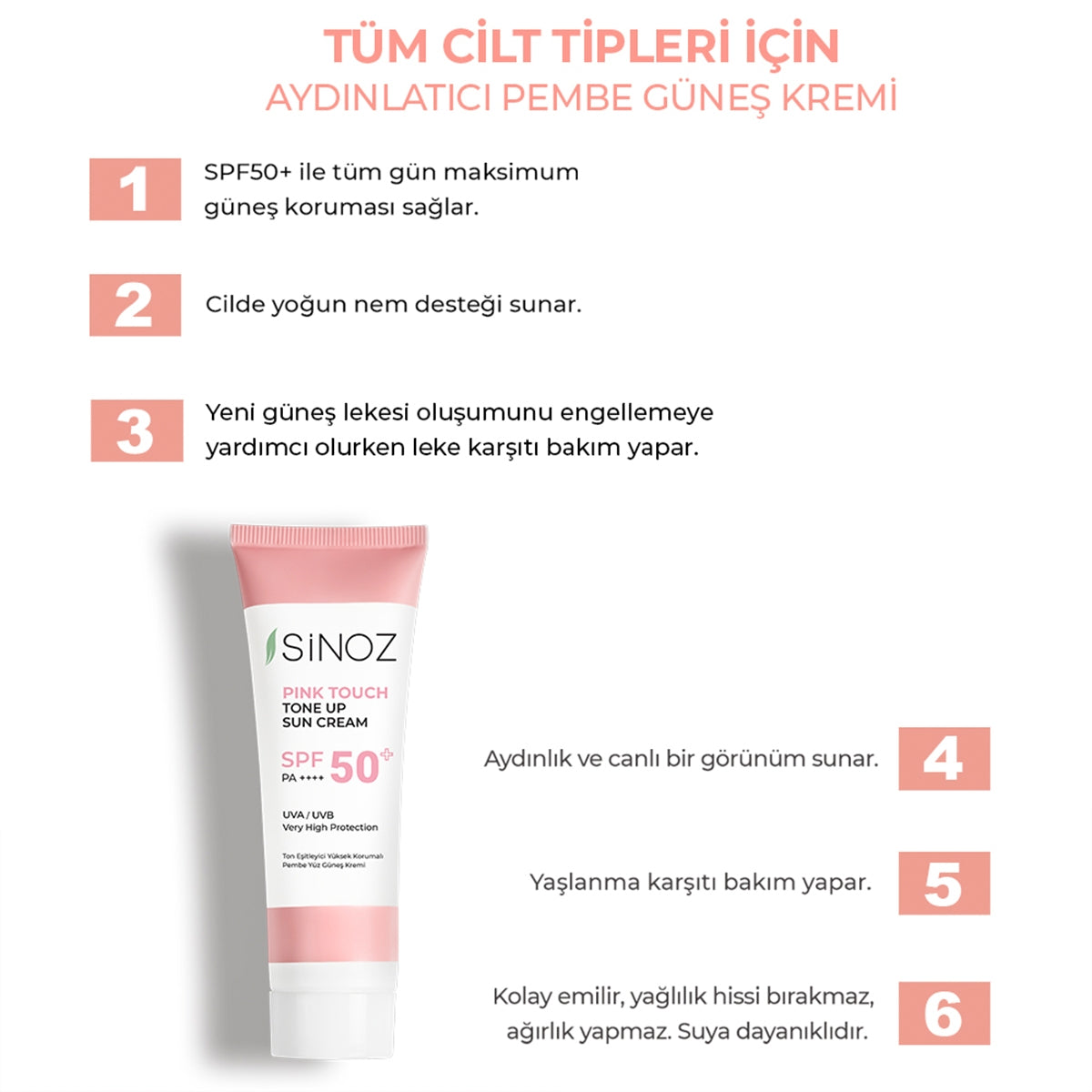 Pink Touch Aydınlatıcı SPF50+ Pembe Güneş Kremi - Tüm Cilt Tipleri 50 ml