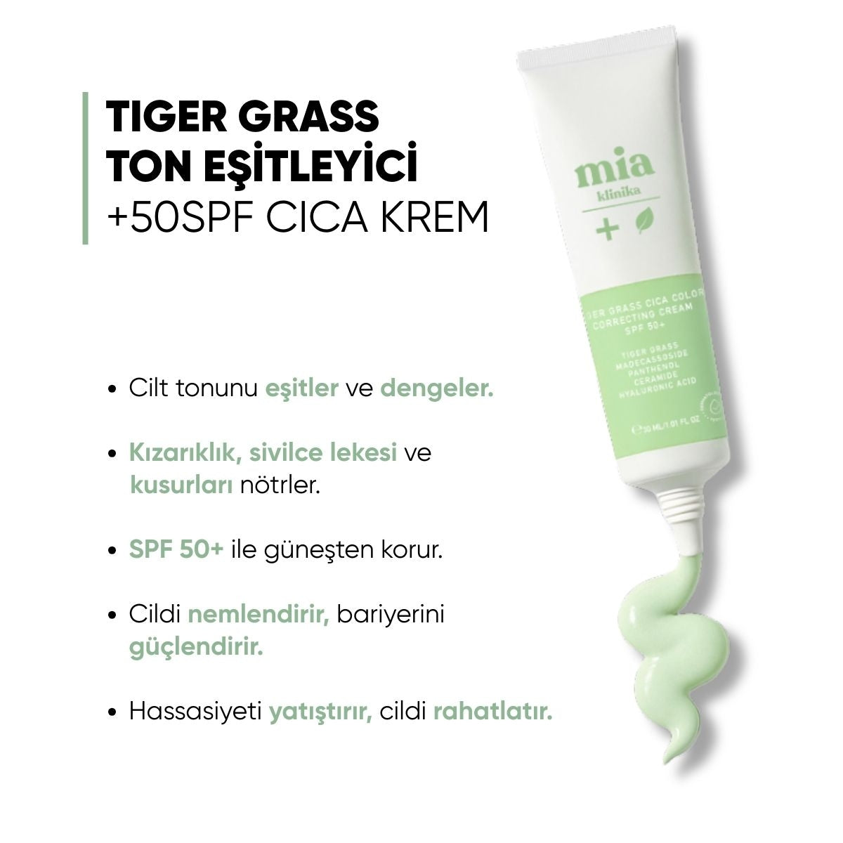 Tiger Grass Ton Eşitleyici 50 SPF+ Cica Krem 30 ml