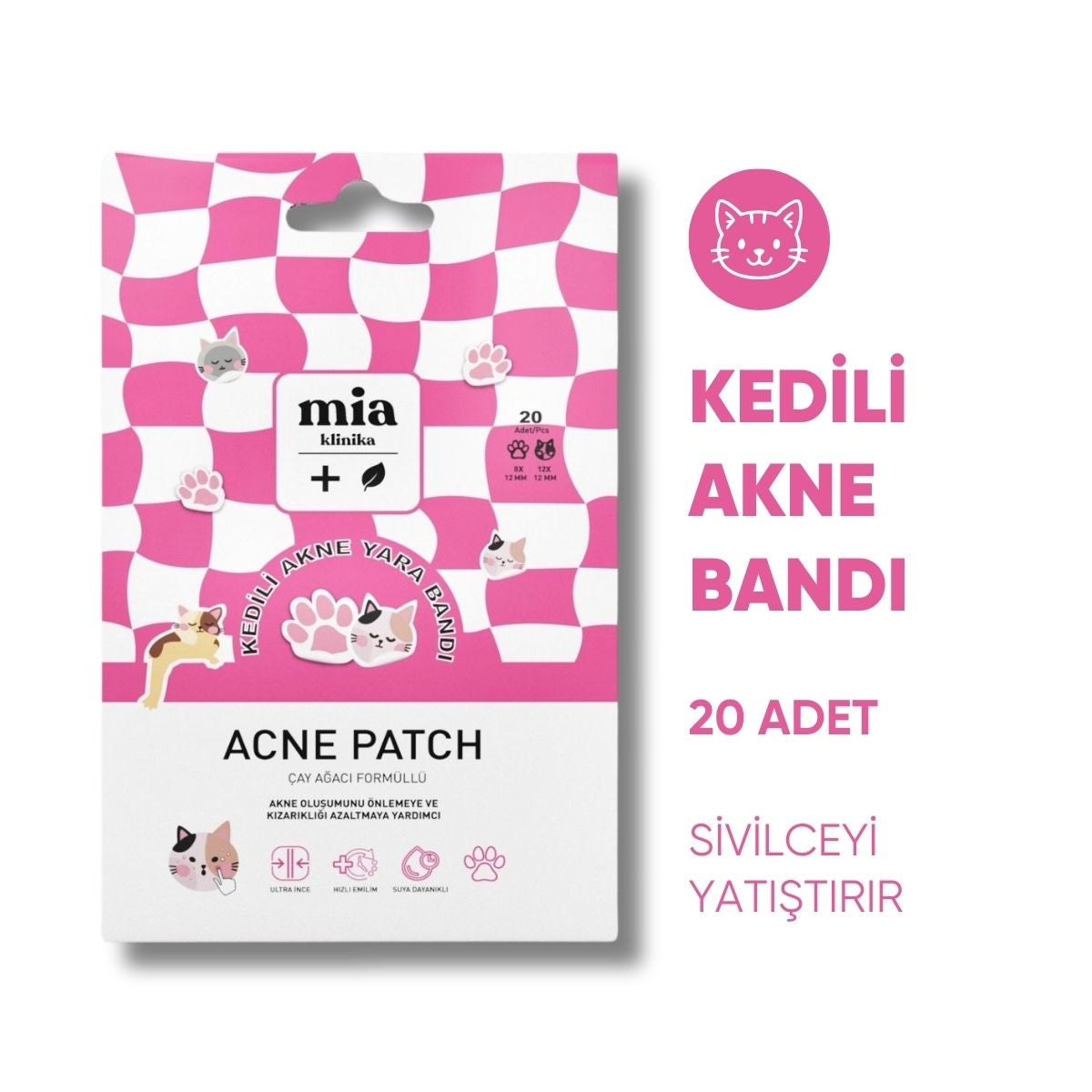 Sivilce Karşıtı Kedili Akne Bandı 20 Adet
