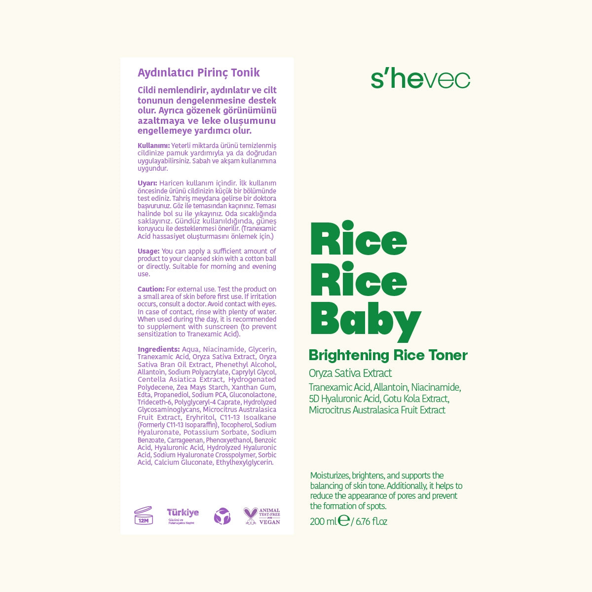Rice Rice Baby Aydınlatıcı ve Nemlendirici Leke Karşıtı Tonik 200 ml