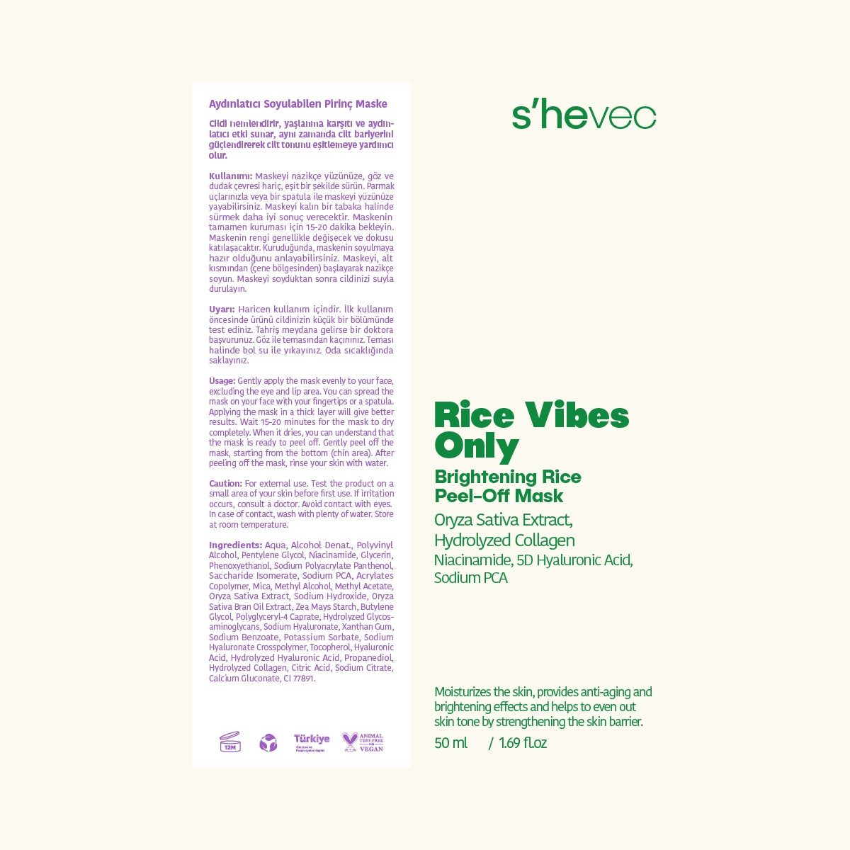 Rice Vibes Only Aydınlatıcı, Leke Karşıtı ve Nemlendirici Pirinç Yüz
Maskesi 50 ml