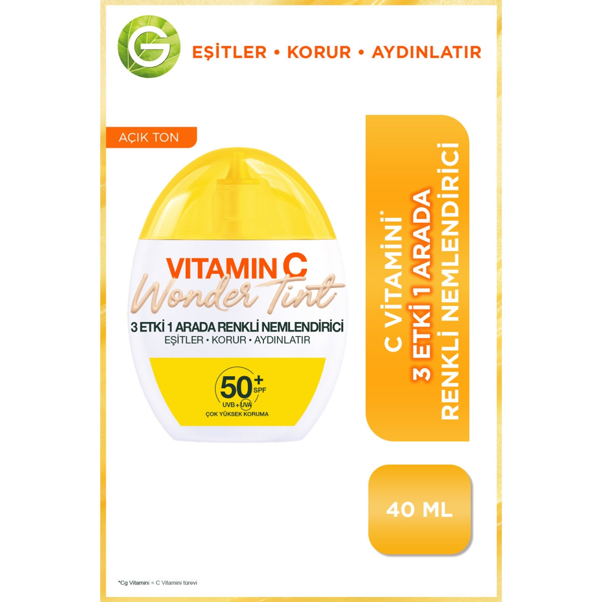 Nemlendirici Güneş Kremi Wonder Tint C Vitamini Açık 40 ml