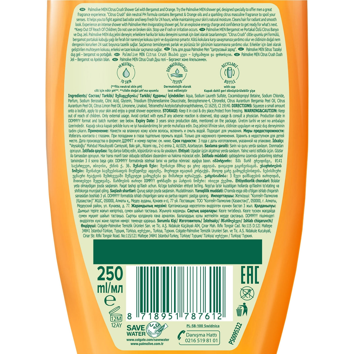 Erkek Duş Jeli Citrus Fresh 250 ml