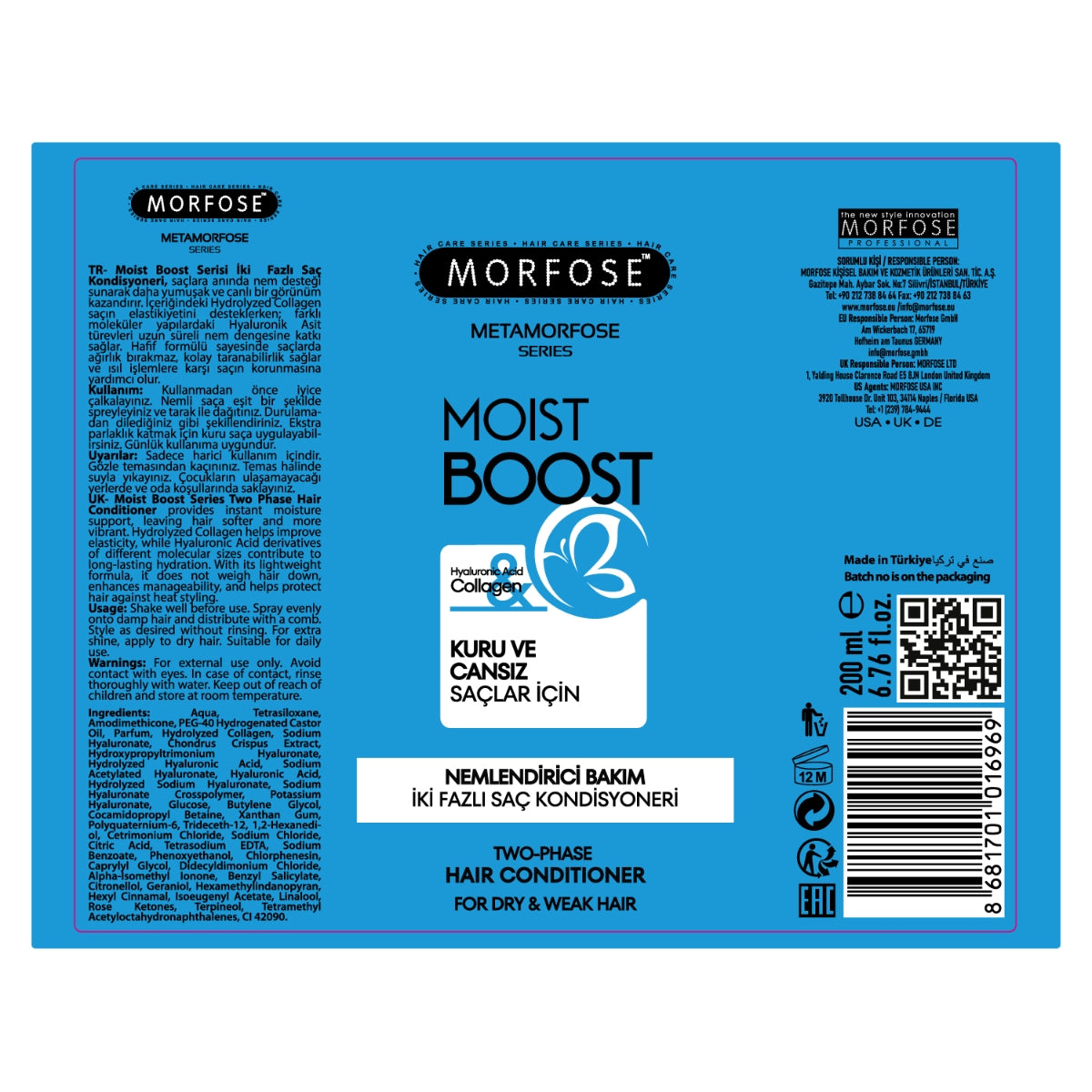 Sıvı Saç Kremi Metamorfose Nemlendirici Çift Fazlı 200 ml