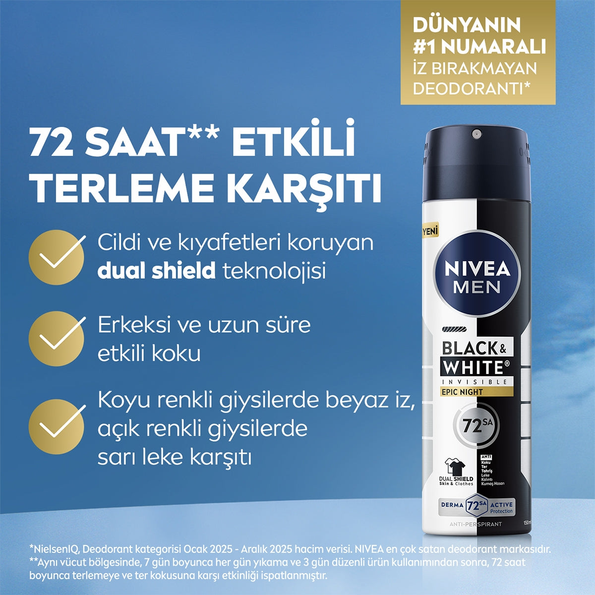 Nivea Black and White Epic Night Erkek Sprey 150ml