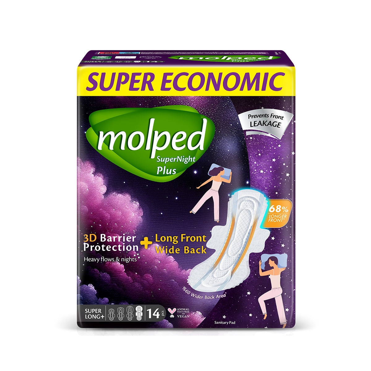 Molped Supernight Önü Uzun Süper Gece Plus Hijyenik Ped 14'lü