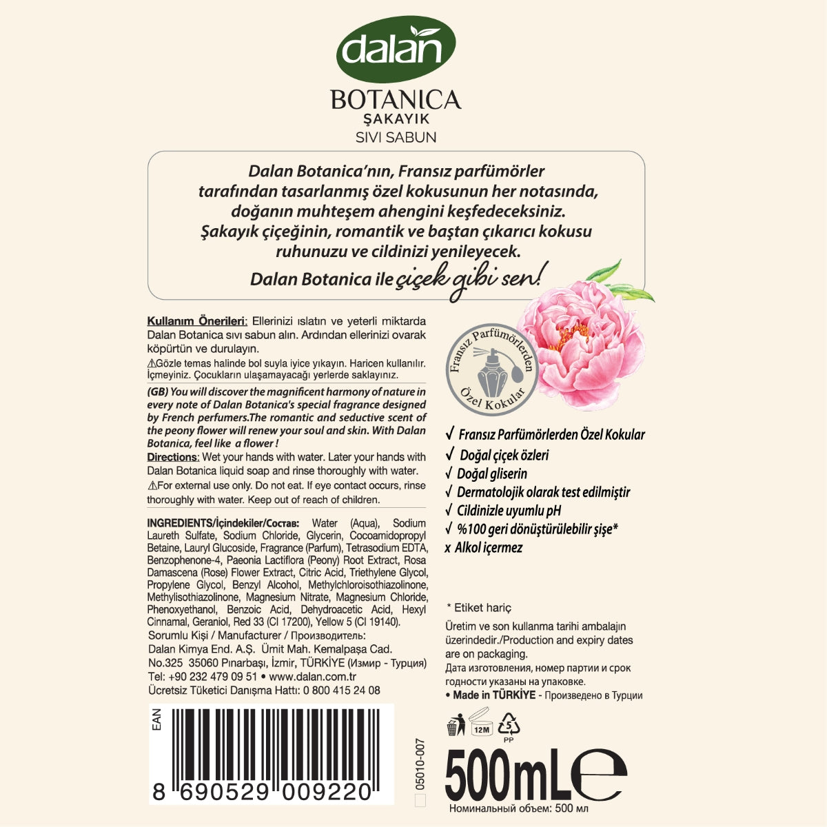 Dalan Botanica Şakayık Sıvı Sabun 500 ml